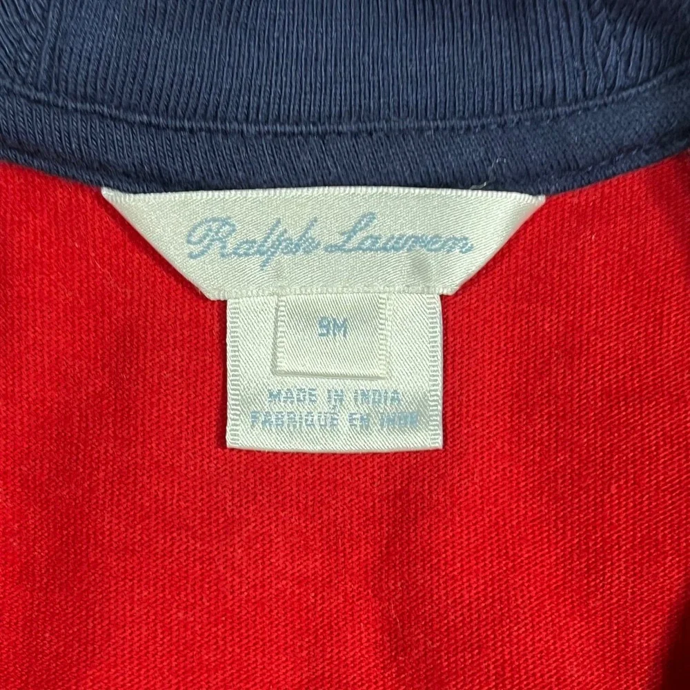 Ralph Lauren Baby Boys Red Navy Blue Colorblock Footed Sleeper Romper 9M Cotton
